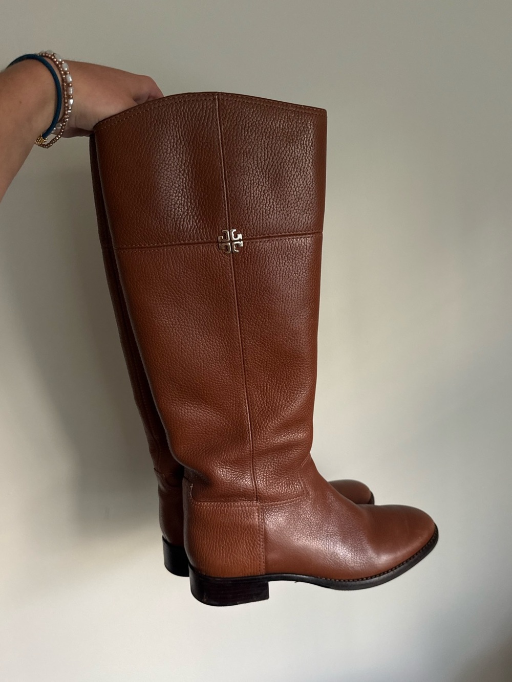 Tory Burch Chestnut Brown Pebbled Leather Riding Boots